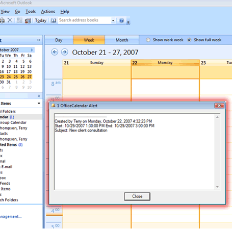 created appointment notification prompt within outlook by OfficeCalendar