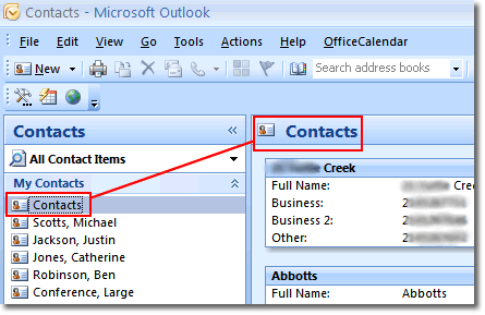share outlook contacts screen 1